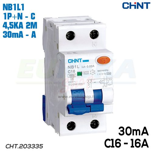 DIFFERENZIALE C16 - 1P+N 4,5KA Curva C 2P - 30mA Tipo A - NB1L1/C16