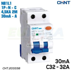 DIFFERENZIALE C32 - 1P+N 4,5KA Curva C 2P - 30mA Tipo A - NB1L1/C32