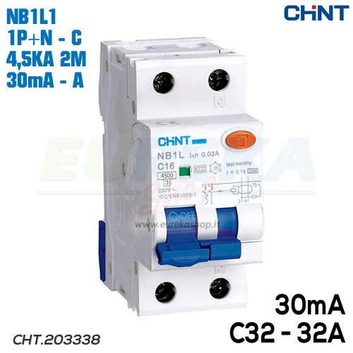 DIFFERENZIALE C32 - 1P+N 4,5KA Curva C 2P - 30mA Tipo A - NB1L1/C32
