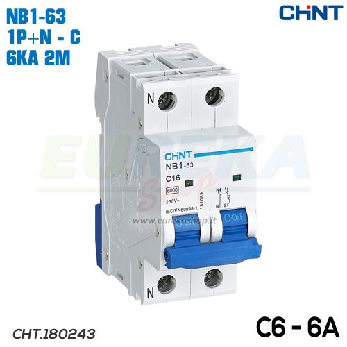 MAGNETOTERMICO 6A 1P+N 6KA CURVA C 2M - NB1-63/C6