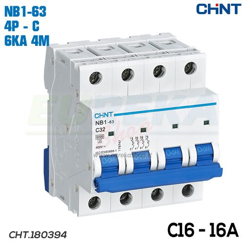 MAGNETOTERMICO 16A 4P 6KA CURVA C 4M NB1-63/C16