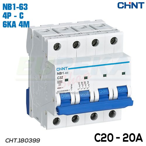 MAGNETOTERMICO 20A 4P 6KA CURVA C 4M NB1-63/C20