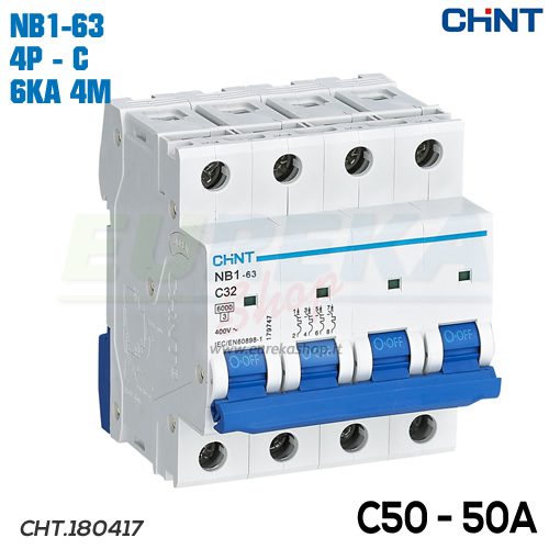 MAGNETOTERMICO 50A 4P 6KA CURVA C 4M NB1-63/C50