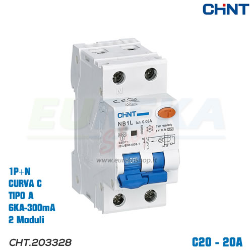 NB1L2/C20-1PN-6-AC300 -INT MTD 1P+N 20A 300mA 6KA Curva C Tipo AC