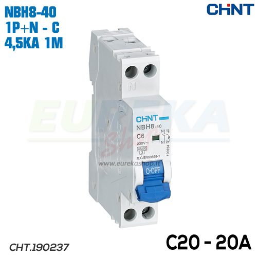 MAGNETOTERMICO 20A 1P+N 4,5KA CURVA C 1M - NBH8-40/C20