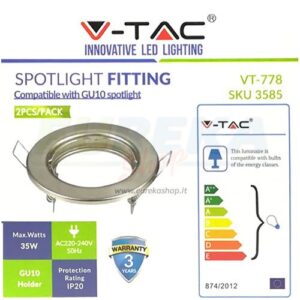 PORTAFARETTO NICKEL SATINATO ROTONDO FISSO PER GU10 IN METALLO - 2 pz/box