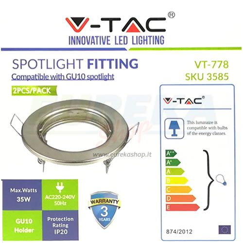 PORTAFARETTO NICKEL SATINATO ROTONDO FISSO PER GU10 IN METALLO - 2 pz/box