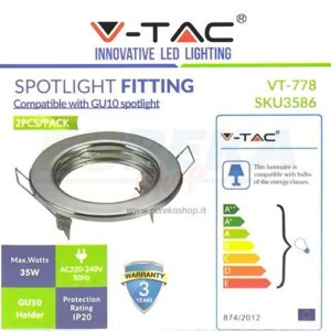 PORTAFARETTO CROMO ROTONDO FISSO PER GU10 IN METALLO - 2 pz/box