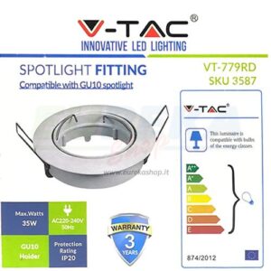 PORTAFARETTO BIANCO ROTONDO MOBILE PER GU10 IN METALLO