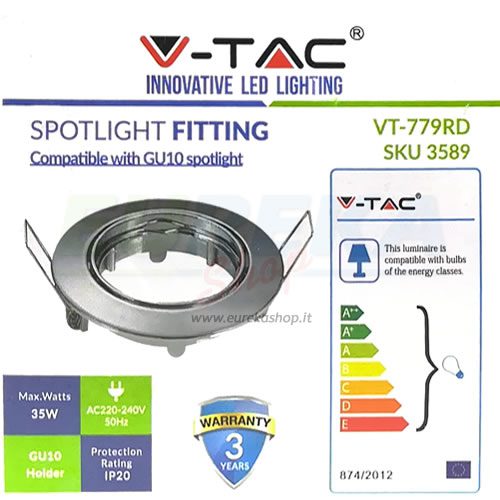 PORTAFARETTO CROMO ROTONDO MOBILE PER GU10 IN METALLO