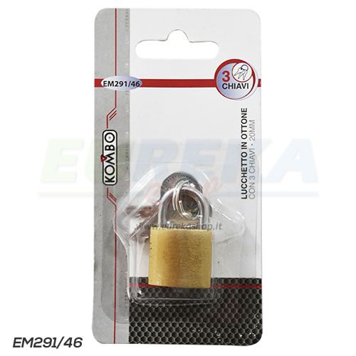 Lucchetto in ottone con 3 chiavi, 20mm