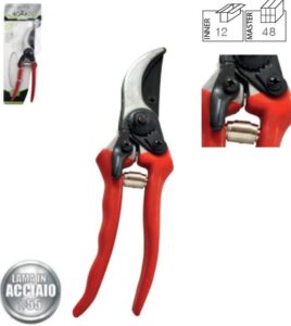 Forbici da giardino,gancio di sicurezza, manico antiscivolo PVC, lame in acciai