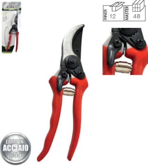 Forbici da giardino,gancio di sicurezza, manico antiscivolo PVC, lame in acciai
