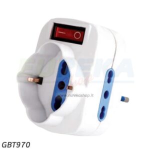 ADATTATORE ROTANTE 1 PRESA SCHUKO, 2BIPRESE 10/16A 2P+T SPINA16A, CON INTERRUTT