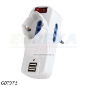 ADATTATORE TRIPLO ROTANTE 1 SCHUKO 2BPRESE 10/16A 2P+T 2USB SPINA 16A CON INTER