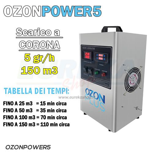 SANIFICATORE GENERATORE DI OZONO - ARIA E ACQUA - 80W - OZONPOWER5