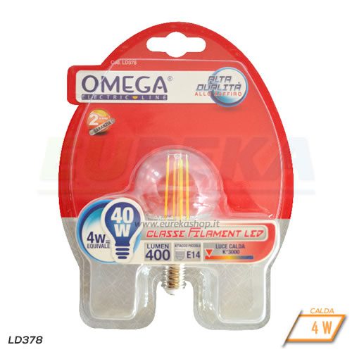 Lampadina LED 4W E27 G45 TRASPARENTE - Calda 3000k