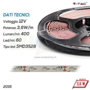 STRISCIA LED 12V 3,6W ROSSA 400lm 60led/mt SMD3528 IP20