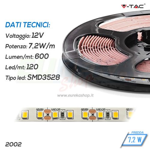 STRISCIA LED 12V 18W FREDDA 6400K 600lm 120ed/mt SMD3528 IP20