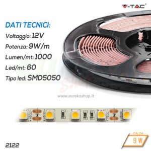 STRISCIA LED 12V 9W CALDA 3000K 1000lm 60ed/mt SMD5050 IP20