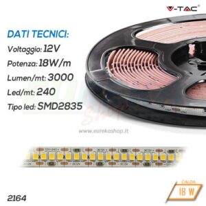 STRISCIA LED 12V - 18W - CALDA 3000K - 3000lm - 240led/mt - SMD2835 - IP20