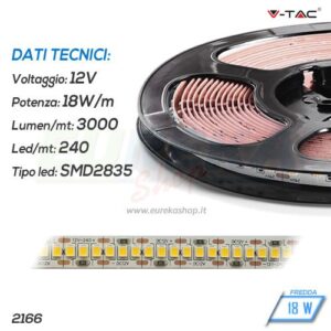 STRISCIA LED 12V - 18W - FREDDA 6400K - 3000lm - 240led/mt - SMD2835 - IP20