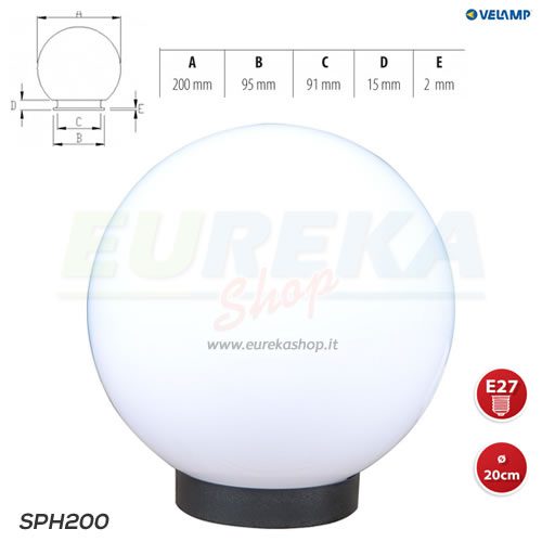 Sfera per esterno in PMMA, 200mm, Attacco E27, bianco