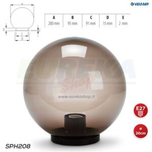 Sfera Fumè per esterno in PMMA, 200mm, Attacco E27