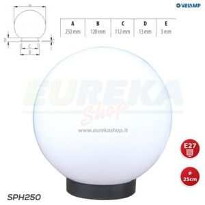 Sfera Bianca per esterno in PMMA, 250mm, Attacco E27