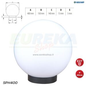 Sfera Bianca per esterno in PMMA, 400mm, Attacco E27