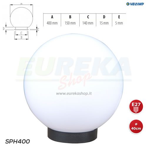 Sfera Bianca per esterno in PMMA, 400mm, Attacco E27