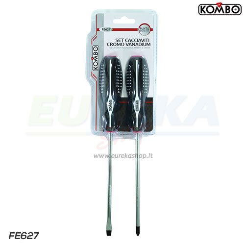 Set 2 cacciaviti in cromo vanadium croce e spaccato, manico antiscivolo, punta