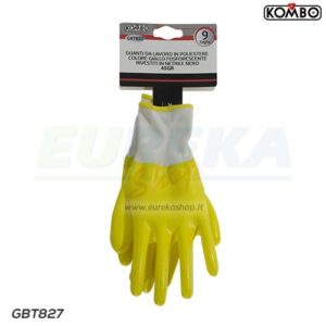 Guanti in poliestere giallo fosforescente rivestiti in nitrile crespo. 45gr.