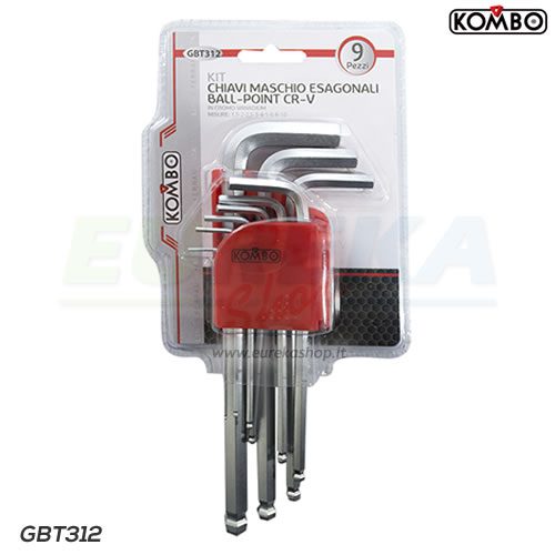 Set chiavi a brugola in cromo vanadium, 9 pz, misure da 1,5 a 10mm