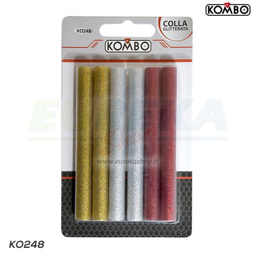 COLLA PER PISTOLA A CALDO - 6PZ GLITTERATI (2 ORO, 2 ROSSO, 2 ARGENTO)