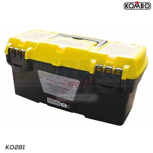 Cassetta portautensili in plastica nera e gialla, struttura resistente, vaschet